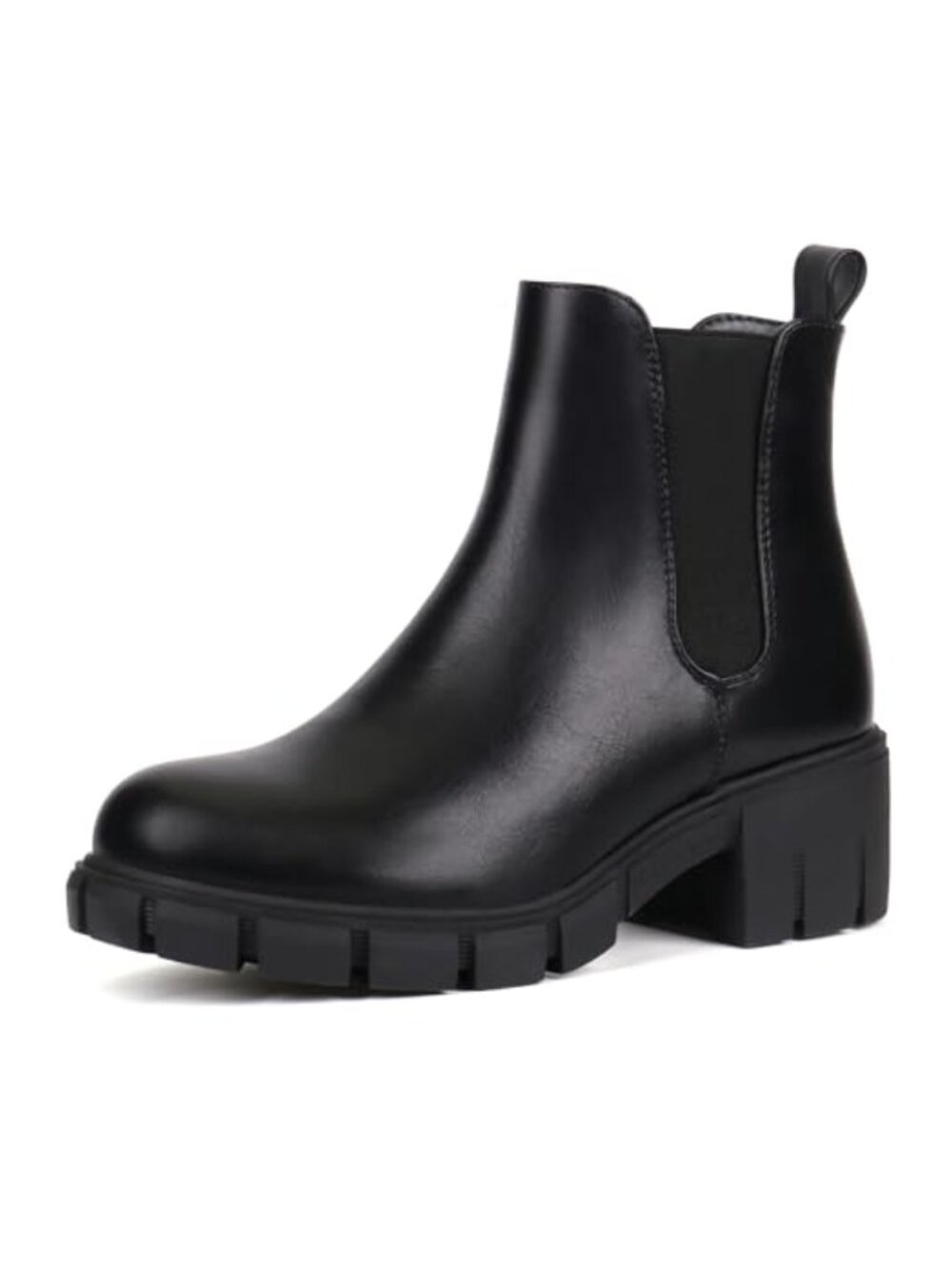 Women's Chelsea Boots Faux Leather Platform Ankle Booties Mid Heel Slip On